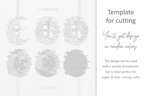 Sun & Moon Face, Mandala Boho, 3D layered SVG DXF PNG files Sun & Moon Face, Mandala Boho, 3D layered SVG DXF PNG files - CraftyKittyArt - 001