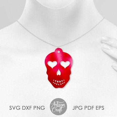 Sugar Skull earrings with hearts  - Artisan Craft - 005