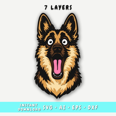 Funny German Shepherd Multilayer SVG, 7 Layer File