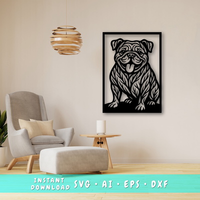 English Bulldog Laser SVG, Cute Dog Laser Cut, Pet Lover SVG