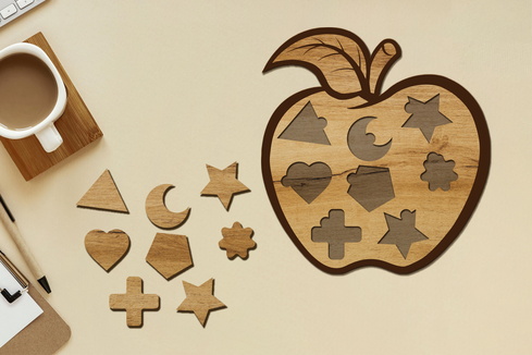 Wooden Apple Shape Sorter Toy Wooden Apple Shape Sorter Toy - LaserCutano - 001
