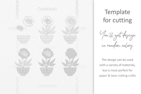 牡丹,盆栽花,3d 分層 svg dxf png 文件 牡丹,盆栽花,3d 分層 svg dxf png 文件 - CraftyKittyArt - 001