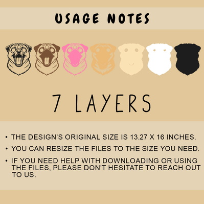 Funny Pug 3D SVG, 7 Layer Pug Head Cut File - HappyDesignStudio - 002
