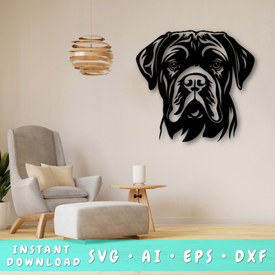 Dogue de Bordeaux Laser SVG Cut File, Dogue de Bordeaux DXF - HappyDesignStudio - 001