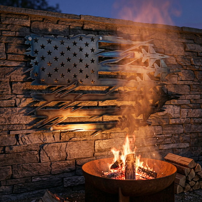 American Flag With Fighter Jets SVG | Plasma CNC Metal Art  - HappyDesignStudio - 004