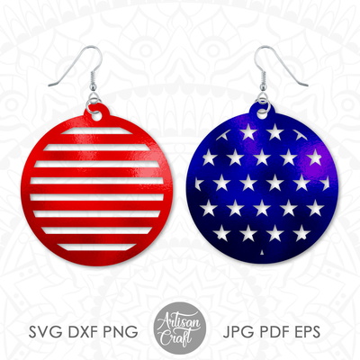 American flag earrings SVG, fourth of July earrings, USA  - Artisan Craft - 006