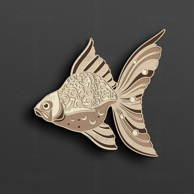 金魚，曼陀羅金魚，3d 分層 svg dxf png 文件 - CraftyKittyArt - 001