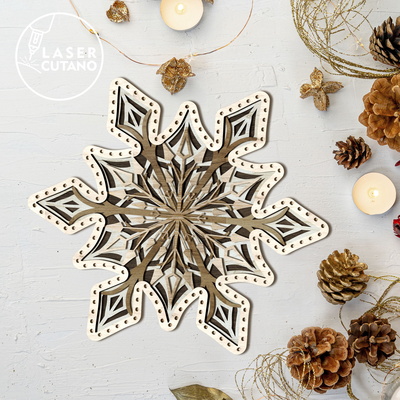分層雪花 svg - 3d 聖誕節和冬季裝飾文件 - LaserCutano - 004
