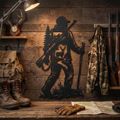 Deer Hunter Metal Wall Art SVG, Hunting Scene DXF Plasmq - HappyDesignStudio - 002