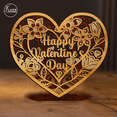 Happy Valentine's Day Heart Shaped Decoration - LaserCutano - 004
