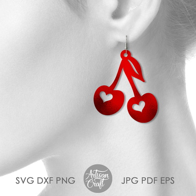 櫻桃耳環 svg 剪切文件，情人節耳環 svg - Artisan Craft - 004