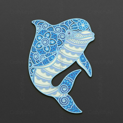 Dolphin, Mandala Dolphin, 3D layered SVG DXF PNG files - CraftyKittyArt - 001