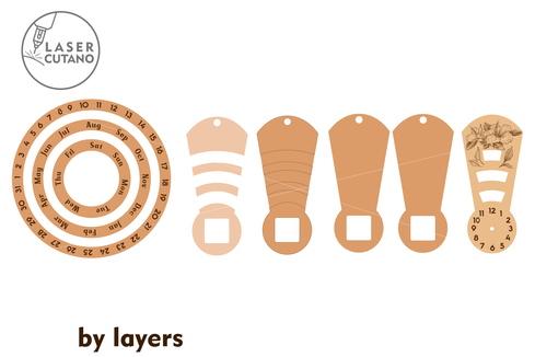 Perpetual Wooden Calendar with Clock Perpetual Wooden Calendar with Clock - LaserCutano - 002