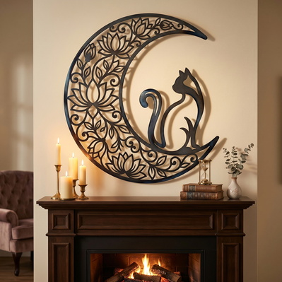 Moon Cat Laser SVG | Floral Crescent Moon Cat Cut File - HappyDesignStudio - 006