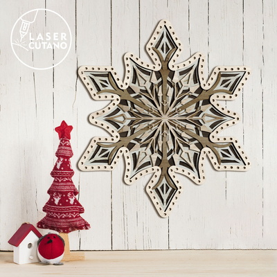 分層雪花 svg - 3d 聖誕節和冬季裝飾文件 - LaserCutano - 003