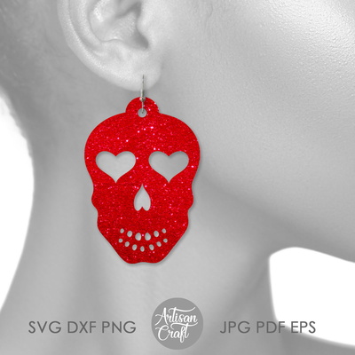 Sugar Skull earrings with hearts  - Artisan Craft - 004