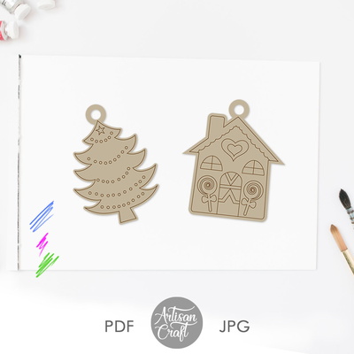 Coloring Christmas ornament single line SVG bundle - Artisan Craft - 003