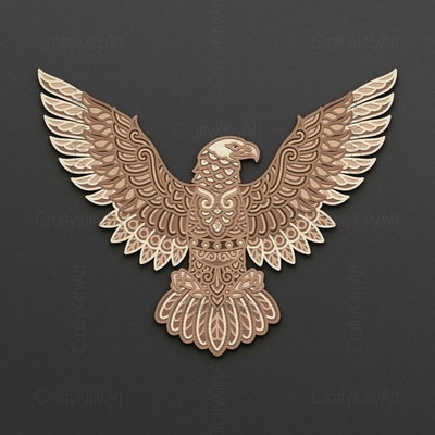 曼陀羅鷹，白頭鷹飛，3d 分層 svg dxf png 文件 - CraftyKittyArt - 001