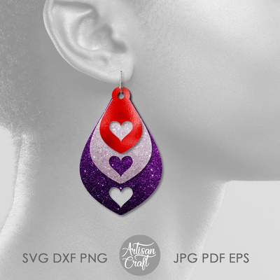 淚珠耳環 svg，心形鏤空，疊層耳環 - Artisan Craft - 003