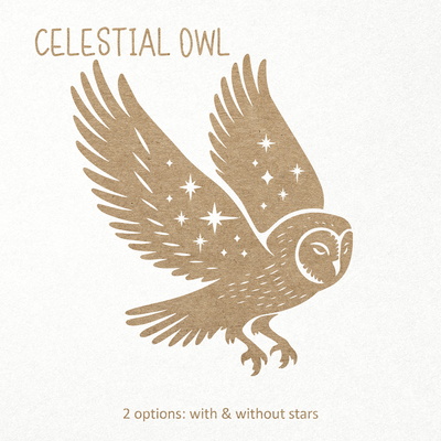Celestial Owl SVG. Owl with Stars. Magic Barn Owl flying - CraftyKittyArt - 001