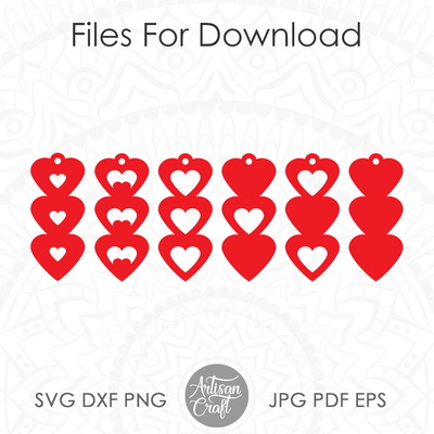 Heart earrings SVG cut file, laser cut earrings SVG - Artisan Craft - 005