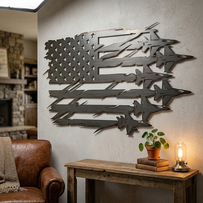 American Flag With Fighter Jets SVG | Plasma CNC Metal Art  - HappyDesignStudio - 002