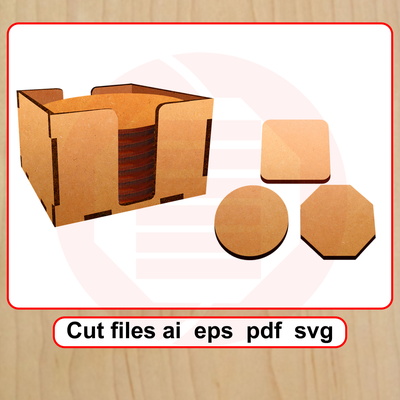 Laser cut Coaster holder vector template SVG home decor - Daniel San - 001