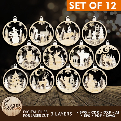 Christmas Ornaments Set  - LaserCutano - 001