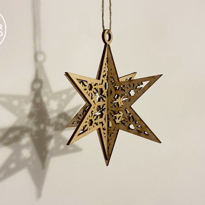 Set of 10 Christmas Star Ornaments, Christmas Tree Decor - LaserCutano - 003