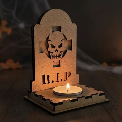 Halloween RIP Skull Candle Holder | Tombstone Lantern SVG