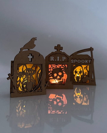 RIP Tombstone Candle Holder - Halloween Lantern  - LaserCutano - 001