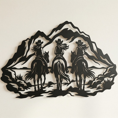 Cowgirl Trio Laser SVG, Horse Rider Scene - HappyDesignStudio - 003