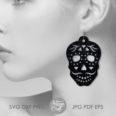 Sugar skull 耳環，dia de los muertos 激光切割銼刀 - Artisan Craft - 002