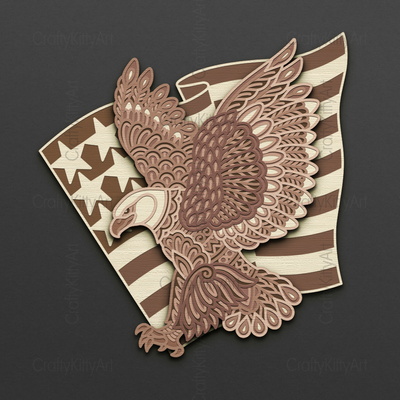 愛國鷹，美國國旗，3d 分層 svg dxf png 文件 - CraftyKittyArt - 001