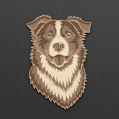 邊境牧羊犬，可愛的快樂狗，3d 分層 svg dxf png 文件 - CraftyKittyArt - 001