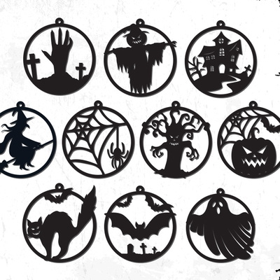 萬聖節裝飾品吊墜圓形雷射切割文件組合包 - Ndas - 002