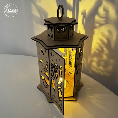 萬聖節燈籠 svg | 鬼屋女巫燭台 | - LaserCutano - 003