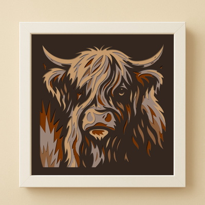 Rustic Highland Cow 3D Shadow Box SVG, Layered Cow Paper Cut - HappyDesignStudio - 002