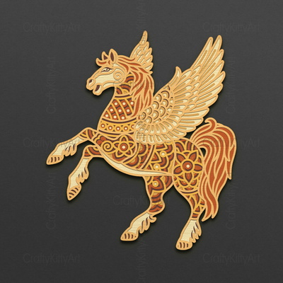 Pegasus, Flying Fantasy Horse, 3D layered SVG DXF PNG files - CraftyKittyArt - 001