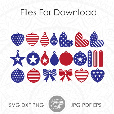 American flag earrings SVG, fourth of July earrings, USA  - Artisan Craft - 002