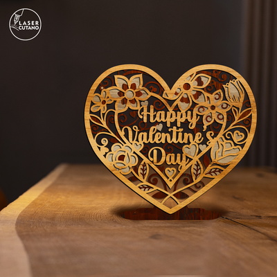 Happy Valentine's Day Heart Shaped Decoration - LaserCutano - 002