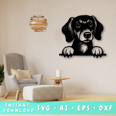 偷看臘腸犬雷射 svg，可愛的狗雷射切割 - HappyDesignStudio - 001