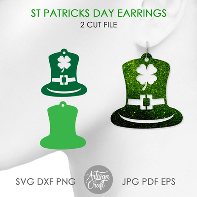St Patrick's day earrings, leprechaun hat, SVG cut file - Artisan Craft - 001