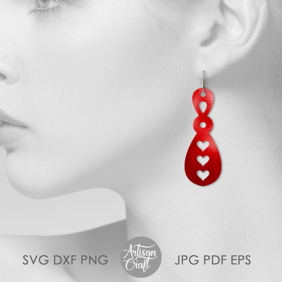 心形吊墜耳環 svg，用於雷射切割的耳環 svg - Artisan Craft - 002