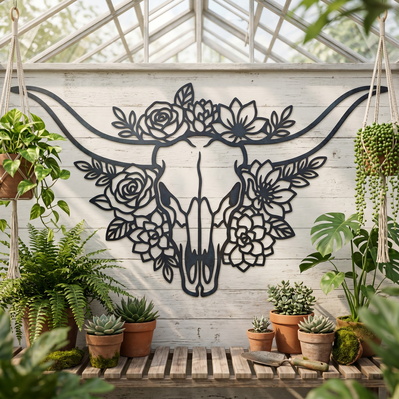 Floral Bull Skull Laser SVG | Boho Cow Skull SVG  - HappyDesignStudio - 004