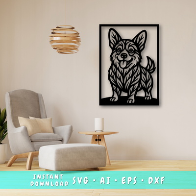 Corgi Laser SVG, Cute Dog Laser Cut, Pet Lover Design - HappyDesignStudio - 001