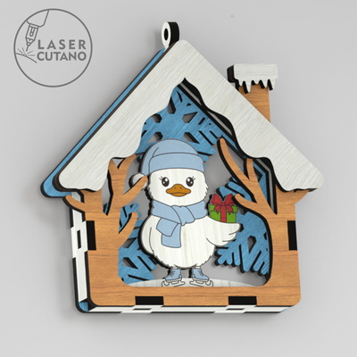 🎄 聖誕動物掛飾 9 件組 - 房子形狀 - LaserCutano - 006