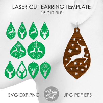 Reindeer earrings SVG, laser cut files, Christmas earrings