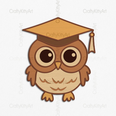 Cute Kawaii Owl in Graduation Cap, 3D layered SVG DXF PNG - CraftyKittyArt - 001