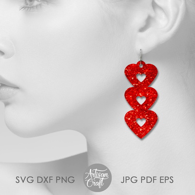 Heart earrings SVG cut file, laser cut earrings SVG - Artisan Craft - 004